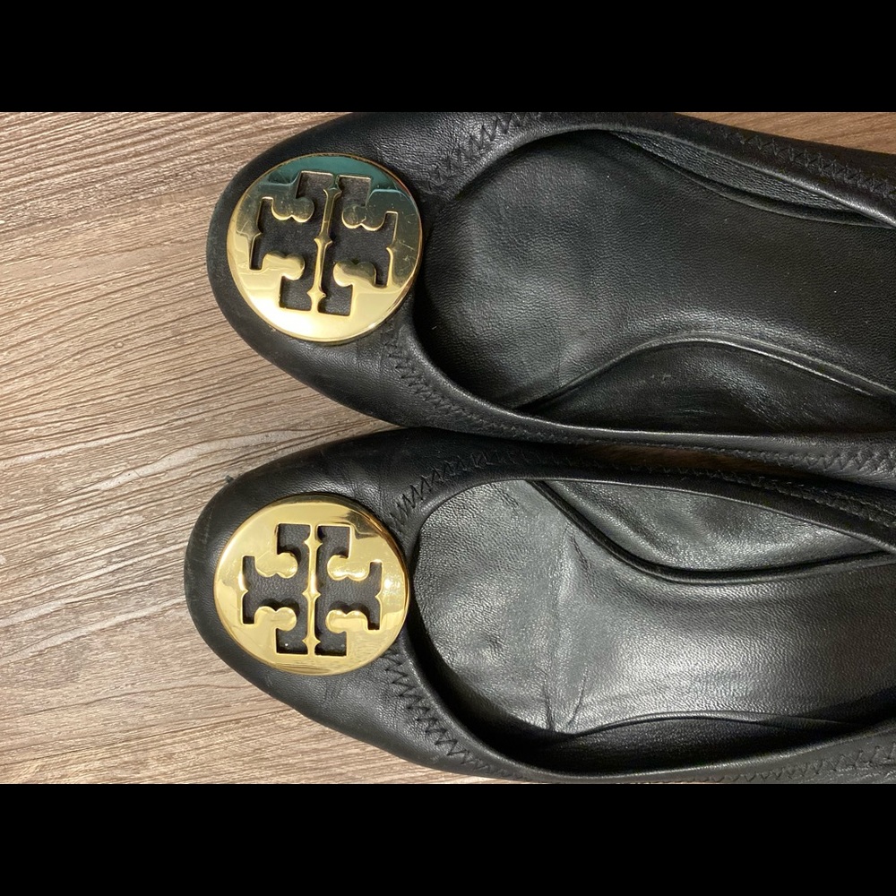 Tory Burch black flats with gold buckle